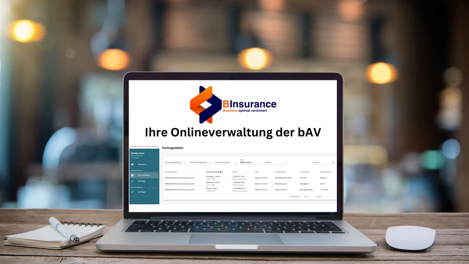 Onlineverwaltung der bAV — Verwaltungsoberfläche B Insurance